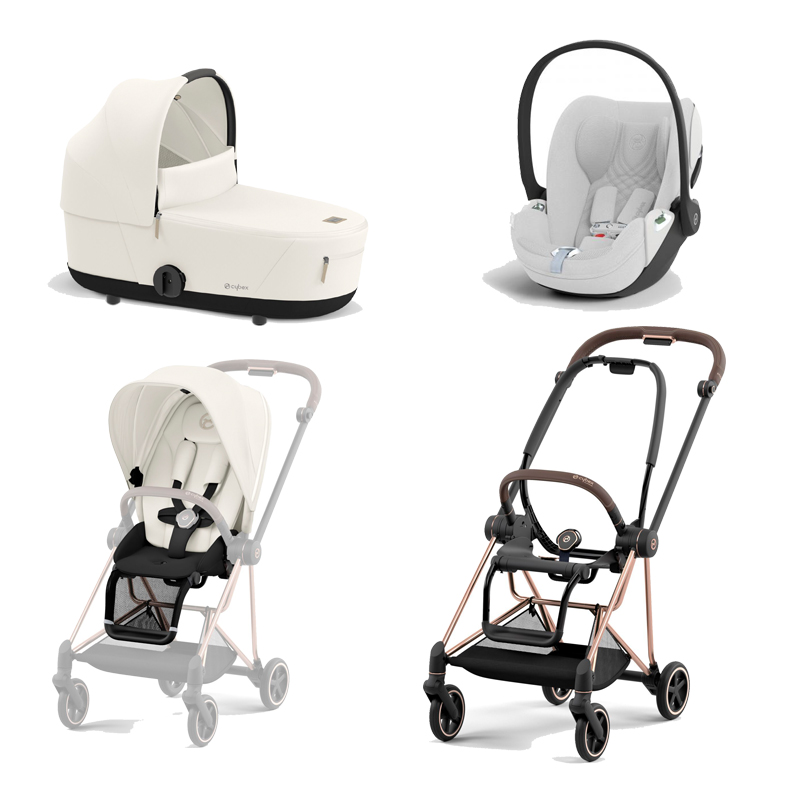 521002525-523000881-523000937-523000244.jpg Carucior 3 in 1 Cadru Carucior pentru Copii Mios Rosegold + Parte Sport Carucior MIOS Off White + Landou Mios Lux Off White + Scoică Auto pentru Copii Cloud T i-Size Plus Platinum White Cybex Platinum - imagine 1