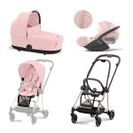 Carucior 3 in 1 Cadru Carucior pentru Copii Mios Rosegold + Parte Sport Carucior MIOS Peach Pink + Landou Mios Lux Peach Pink + Scoică Auto pentru Copii Cloud T i-Size Plus Peach Pink Cybex Platinum