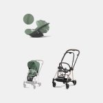 Carucior 2 in 1 : Cadru Carucior pentru Copii Mios Rosegold + Parte Sport Carucior MIOS Leaf Green + Scoică Auto pentru Copii Cloud T i-Size Plus Leaf Green Cybex Platinum