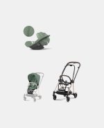 Carucior 2 in 1 : Cadru Carucior pentru Copii Mios Rosegold + Parte Sport Carucior MIOS Leaf Green + Scoică Auto pentru Copii Cloud T i-Size Plus Leaf Green Cybex Platinum
