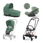 Carucior 3 in 1 Cadru Carucior pentru Copii Mios Rosegold + Parte Sport Carucior MIOS Leaf Green + Landou Mios Lux Leaf Green + Scoică Auto pentru Copii Cloud T i-Size Plus Leaf Green Cybex Platinum