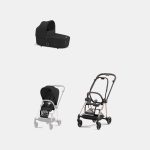 Carucior 2 in 1 Cadru Carucior pentru Copii Mios Rosegold + Landou Mios Lux Sepia Black + Parte Sport Carucior MIOS Sepia Black Cybex Platinum
