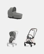Carucior 2 in 1 Cadru Carucior pentru Copii Mios Rosegold + Landou Mios Lux Mirage Grey + Parte Sport Carucior MIOS Mirage Grey Cybex Platinum - imagine 2