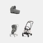 Carucior 2 in 1 Cadru Carucior pentru Copii Mios Rosegold + Landou Mios Lux Mirage Grey + Parte Sport Carucior MIOS Mirage Grey Cybex Platinum
