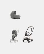 Carucior 2 in 1 Cadru Carucior pentru Copii Mios Rosegold + Landou Mios Lux Mirage Grey + Parte Sport Carucior MIOS Mirage Grey Cybex Platinum