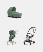 Carucior 2 in 1 Cadru Carucior pentru Copii Mios Rosegold + Landou Mios Lux Leaf Green + Parte Sport Carucior MIOS Leaf Green Cybex Platinum - imagine 2