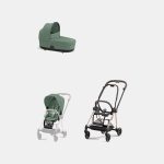 Carucior 2 in 1 Cadru Carucior pentru Copii Mios Rosegold + Landou Mios Lux Leaf Green + Parte Sport Carucior MIOS Leaf Green Cybex Platinum