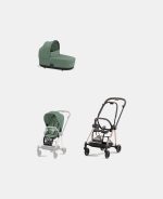 Carucior 2 in 1 Cadru Carucior pentru Copii Mios Rosegold + Landou Mios Lux Leaf Green + Parte Sport Carucior MIOS Leaf Green Cybex Platinum