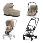 Carucior 3 in 1 Cadru Carucior pentru Copii Mios Rosegold + Parte Sport Carucior MIOS Cozy Beige + Landou Mios Lux Cozy Beige + Scoică Auto pentru Copii Cloud T i-Size Plus Cozy Beige Cybex Platinum