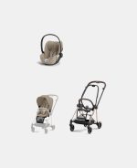 Carucior 2 in 1: Cadru Carucior pentru Copii Mios Rosegold + Parte Sport Carucior MIOS Cozy Beige Cybex Platinum Cadru Carucior pentru Copii Mios Rosegold + Scoică Auto pentru Copii Cloud T i-Size Plus Cozy Beige Cybex Platinum
