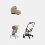 Carucior 2 in 1 Cadru Carucior pentru Copii Mios Rosegold + Landou Mios Lux Cozy Beige + Parte Sport Carucior MIOS Cozy Beige Cybex Platinum