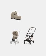 Carucior 2 in 1 Cadru Carucior pentru Copii Mios Rosegold + Landou Mios Lux Cozy Beige + Parte Sport Carucior MIOS Cozy Beige Cybex Platinum
