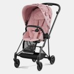 Carucior Sport Mios: Parte Sport Carucior MIOS SIMPLY FLOWERS PINK | light pink + Cadru Carucior pentru Copii Mios Chrome Black Cybex Platinum