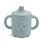 Cană cu cioc din silicon Amelio Tractor - Blue fog - Liewood