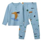 Pijama din bumbac organic Wilhelm - Dog / fun / beach blue / mix - Liewood