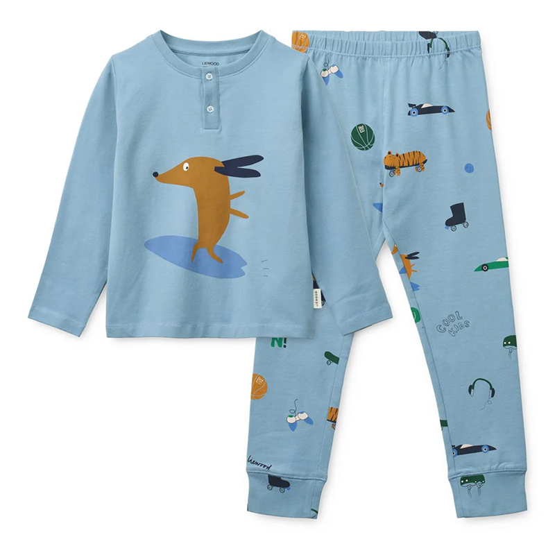 5715493525385.jpg Pijama din bumbac organic Wilhelm - Dog / fun / beach blue / mix - Liewood - imagine 1