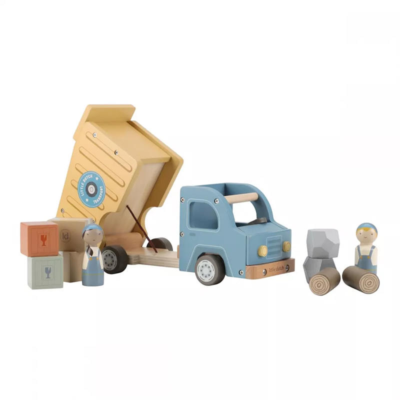 8713291225350.jpg Mașinuță din lemn FSC cu accesorii - Mașină de gunoi - Little Dutch - imagine 1