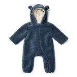 Salopetă căptușită cu glugă din material teddy - Stone Blue - Little Dutch