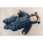 Salopetă căptușită cu glugă din material teddy - Stone Blue - Little Dutch - imagine 5