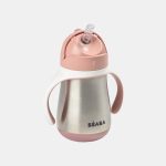 Beaba Cană din inox cu pai 250ml Pink
