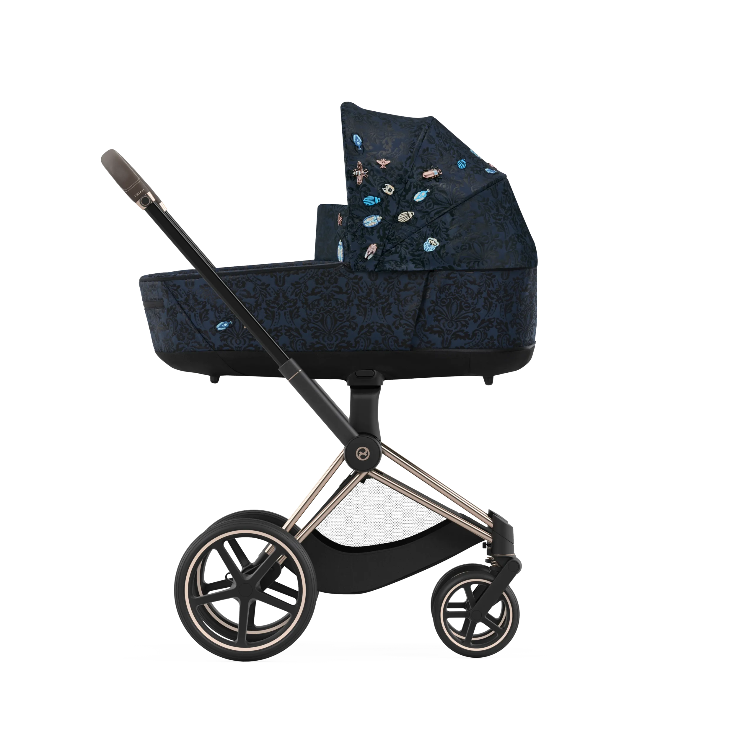 CYB-21-INT-y270-JewelsOfNature-Priam-LuxCarryCot-ROGO-JENA-print-large-scaled-1.webp Landou MIOS Lux Jewels of Nature | dark blue + Cadru Carucior pentru Copii Mios Chrome Black Cybex Platinum - imagine 1