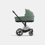 Carucior Nou Nascut Priam: Cadru Carucior pentru Copii Priam Chrome Black + Landou PRIAM Lux Leaf Green Cybex Platinum