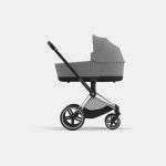 Carucior Nou Nascut Priam: Cadru Carucior pentru Copii Priam Chrome Black + Landou PRIAM Lux Mirage Grey Cybex Platinum