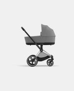 Carucior Nou Nascut Priam: Cadru Carucior pentru Copii Priam Chrome Black + Landou PRIAM Lux Mirage Grey Cybex Platinum
