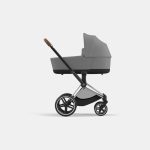 Carucior Nou Nascut Priam: Cadru Carucior pentru Copii Priam Chrome Brown + Landou PRIAM Lux Mirage Grey Cybex Platinum