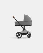 Carucior Nou Nascut Priam: Cadru Carucior pentru Copii Priam Chrome Brown + Landou PRIAM Lux Mirage Grey Cybex Platinum