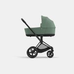 Carucior Nou Nascut Priam: Cadru Carucior pentru Copii Priam Matt Black + Landou PRIAM Lux Leaf Green Cybex Platinum