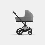Carucior Nou Nascut Priam: Cadru Carucior pentru Copii Priam Matt Black + Landou PRIAM Lux Mirage Grey Cybex Platinum