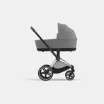 Carucior Nou Nascut Priam: Cadru Carucior pentru Copii Priam Rosegold + Landou PRIAM Lux Mirage Grey Cybex Platinum