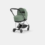 Carucior Nou Nascut Mios: Cadru Carucior pentru Copii Mios Chrome Black + Landou Mios Lux Leaf Green Cybex Platinum