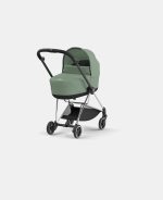 Carucior Nou Nascut Mios: Cadru Carucior pentru Copii Mios Chrome Black + Landou Mios Lux Leaf Green Cybex Platinum