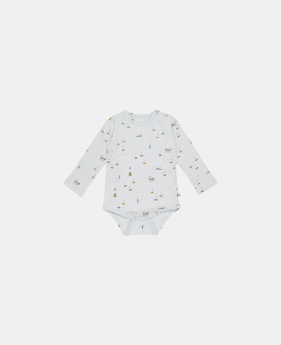 LD-CL10121640.jpg Body cu maneca lunga din bumbac organic - Sailors Bay Blue - Little Dutch - imagine 1