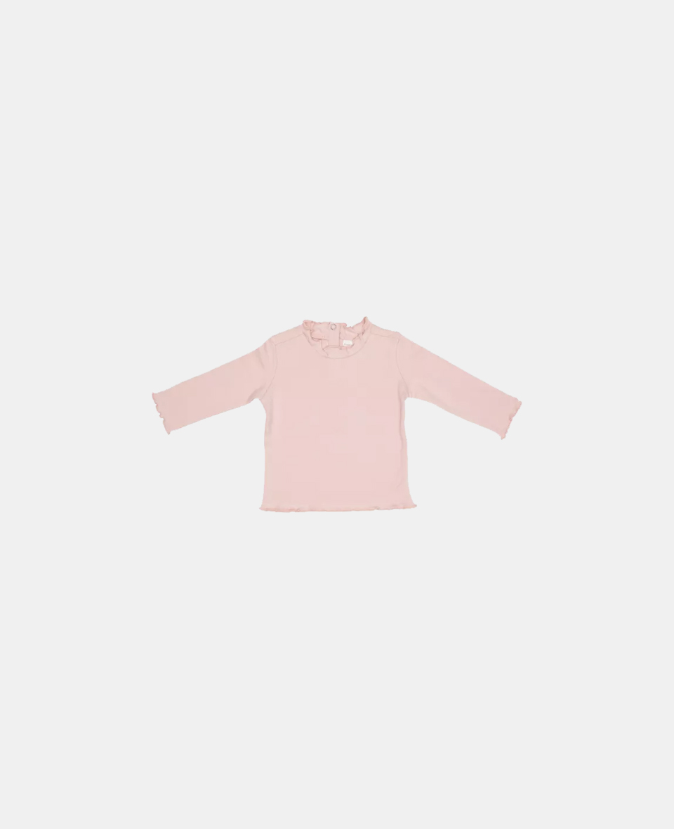 LD-CL11852101.jpg Bluziță din bumbac organic cu volane la guler și manșete Soft Pink - Vintage Little Flowers - Little Dutch - imagine 1