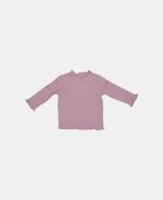Bluziță din bumbac organic cu volane la guler și manșete Mauve - Vintage Little Flowers - Little Dutch - imagine 3