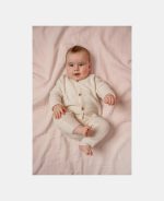 Cardigan tricotat din mix de lână pentru bebeluși - Soft White - Vintage Sunny Stripes - Little Dutch - imagine 6