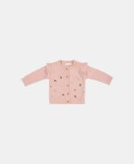 Cardigan tricotat cu broderie pentru bebeluși - Soft Pink - Vintage Little Flowers - Little Dutch - imagine 2