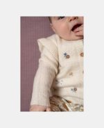 Cardigan tricotat cu broderie pentru bebeluși - Soft White - Vintage Little Flowers - Little Dutch - imagine 8