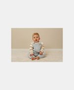 Salopetă tricotată din mix de lână pentru bebeluși - Soft Blue - Vintage Sunny Stripes - Little Dutch - imagine 4