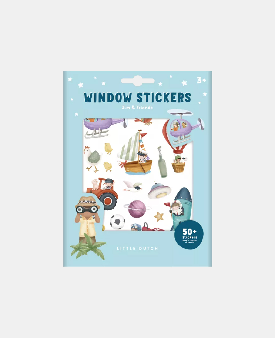 LD125575.jpg Autocolante reutilizabile pentru sticla - Jim & Friends - Little Dutch - imagine 1