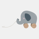 Jucărie din lemn cu roți și șnur pentru tras Elefant Little Dutch - imagine 3