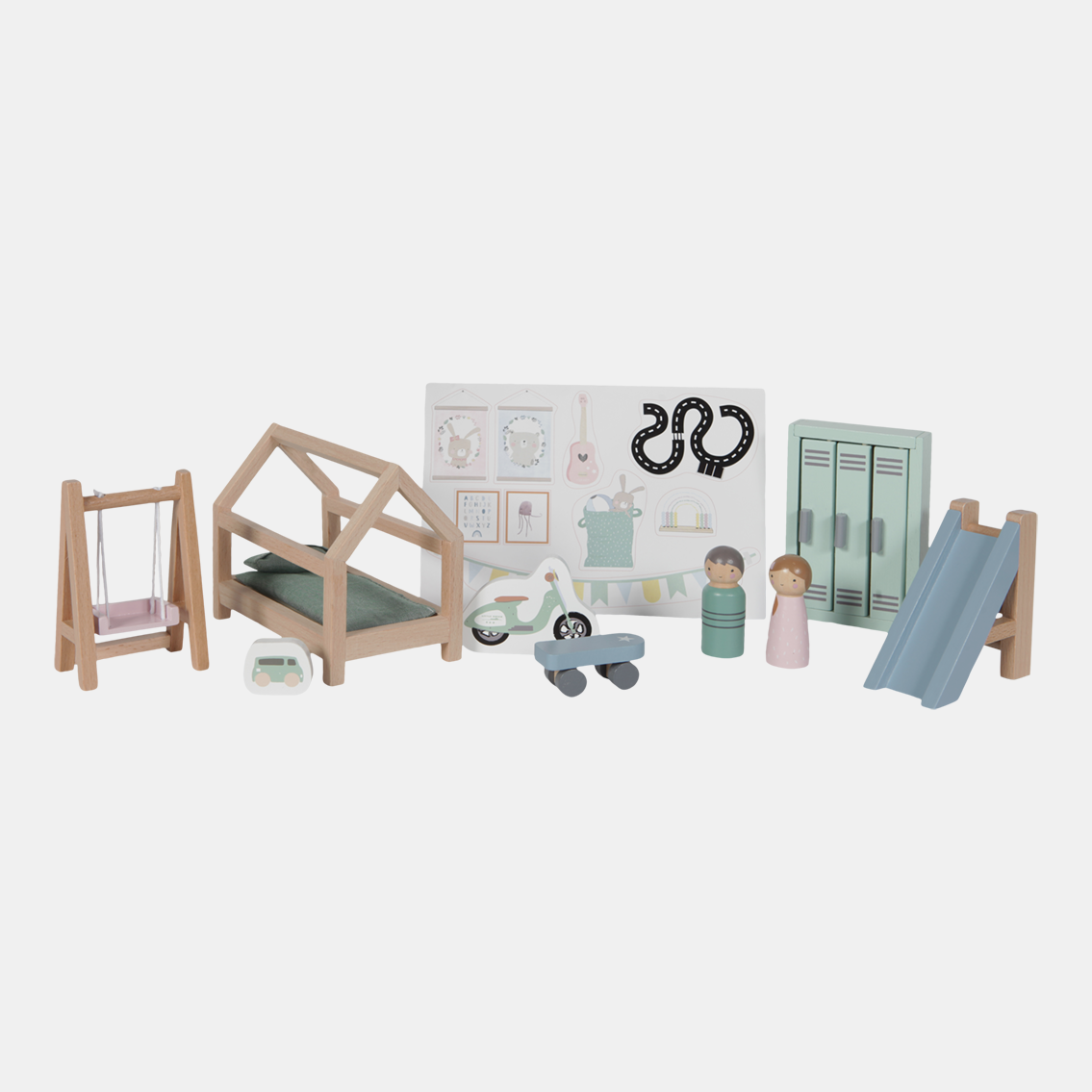 LD4478-Dolls-House-Childrens-Room-Playset-2.png Set de accesorii din lemn pentru căsuțe de păpuși Camera copilului Little Dutch - imagine 1