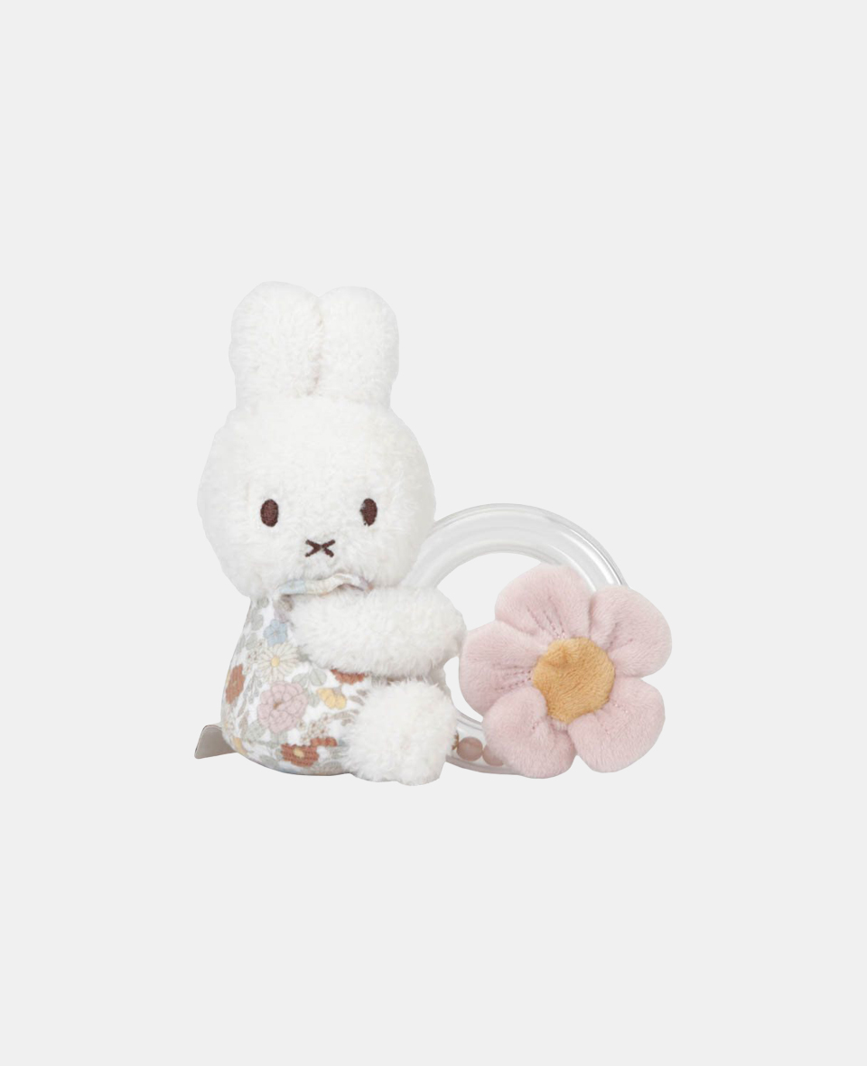 NIJN753.jpg Jucarie din plus cu inel cu margele - Miffy Vintage Little Flowers - Little Dutch - imagine 1