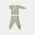 Pijama din bumbac organic pentru copii - Sara - Light Green - Space - Nuuroo