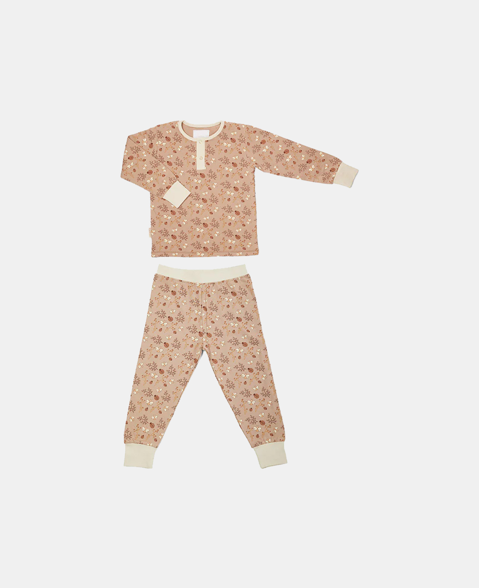 NU236-SAND.jpg Pijama din bumbac organic pentru copii - Sara - Sand - Flower Bee - Nuuroo - imagine 1