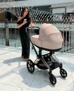 Cadru Carucior pentru Copii Priam Chrome Brown + Landou PRIAM Lux Off White Cybex Platinum - imagine 3