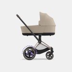Carucior Nou Nascut Electric E-Priam: Cadru Cărucior pentru Copii e-Priam Chrome Brown + Landou PRIAM Lux Cozy Beige Cybex Platinum